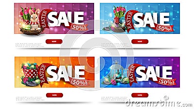 Easter sale, up to 50% off, large collection bright colorful discount banners Stock Photo